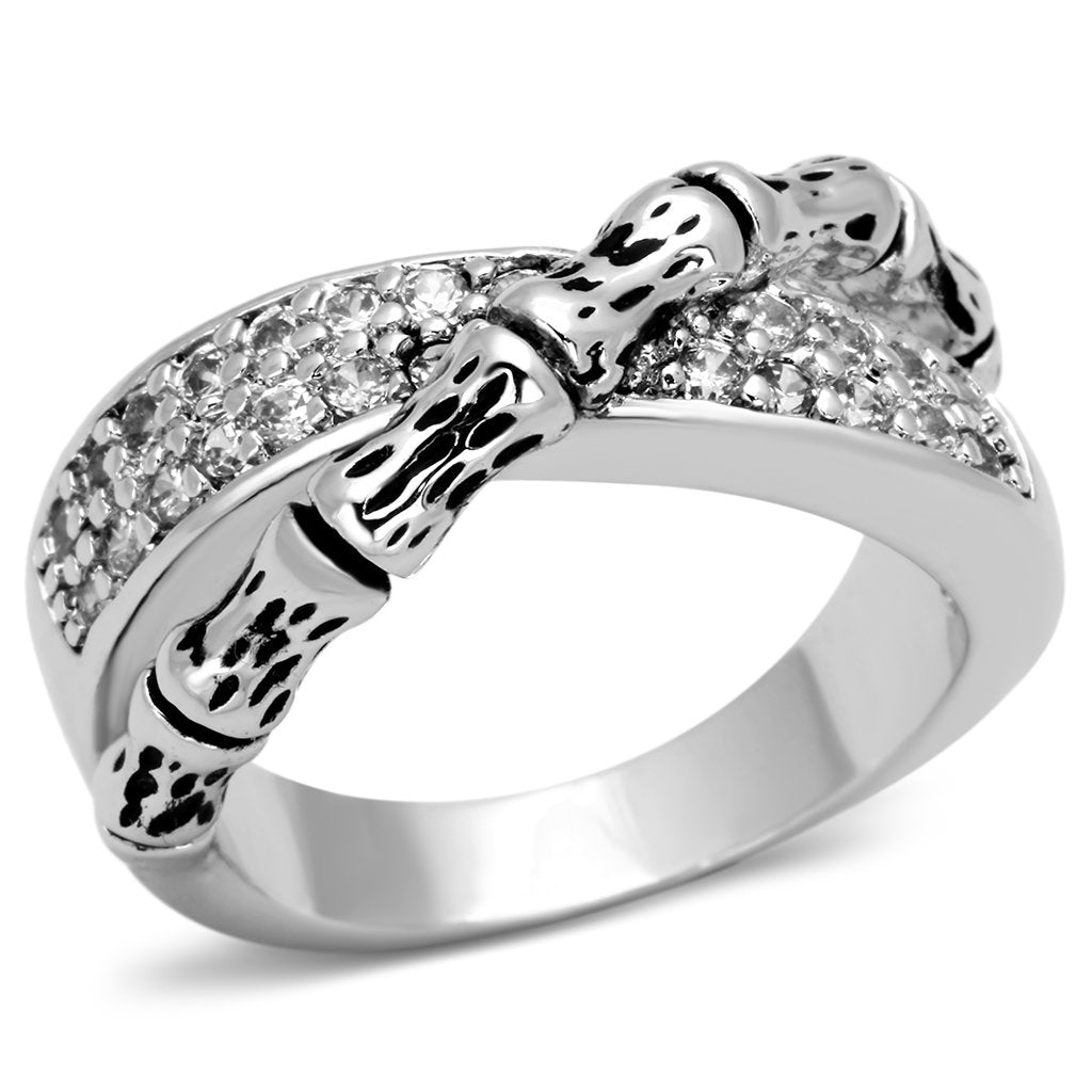 JCE320 Rhodium Brass Ring with AAA Grade CZ in Clear