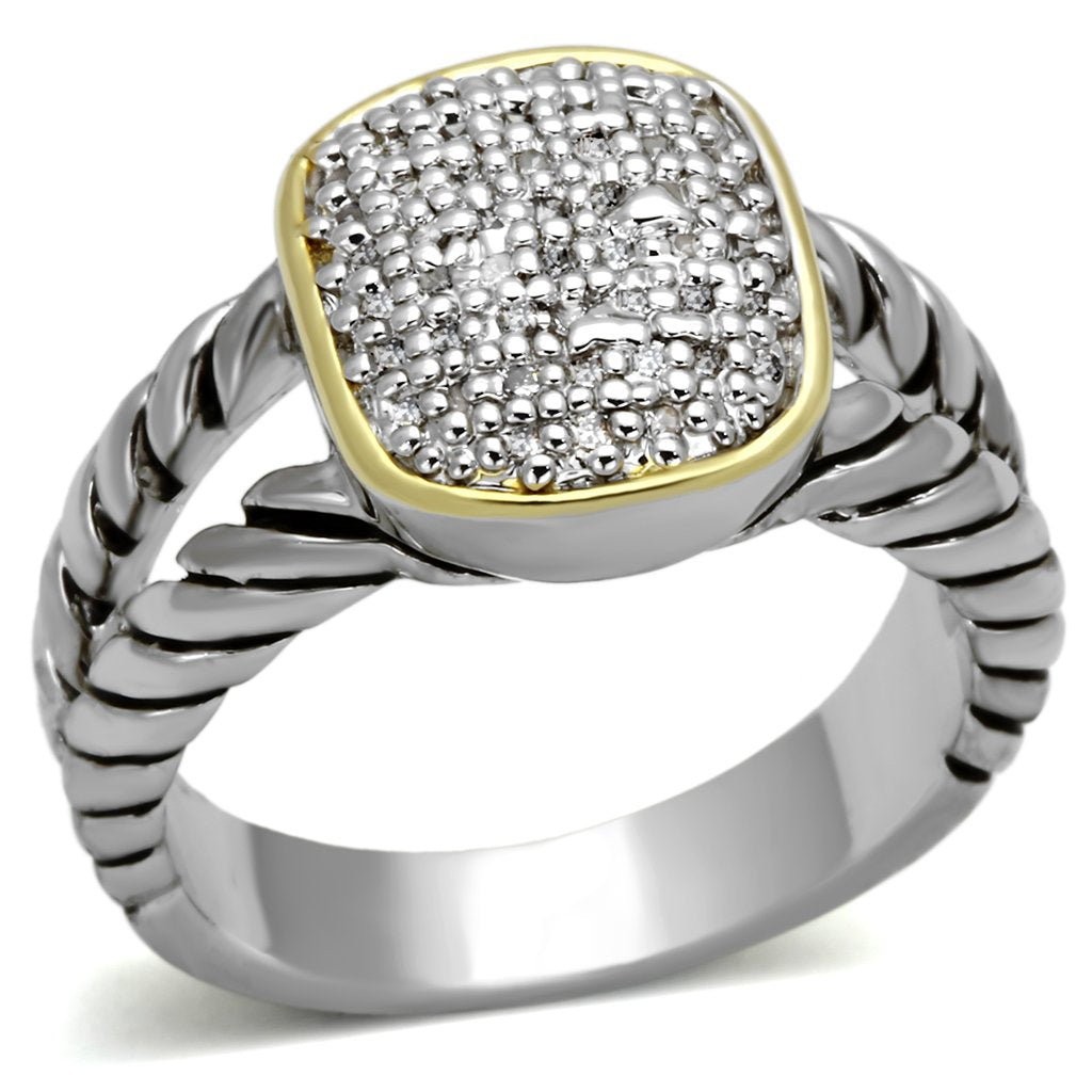 JCE322 Reverse Two-Tone Brass Ring with AAA Grade CZ in Clear
