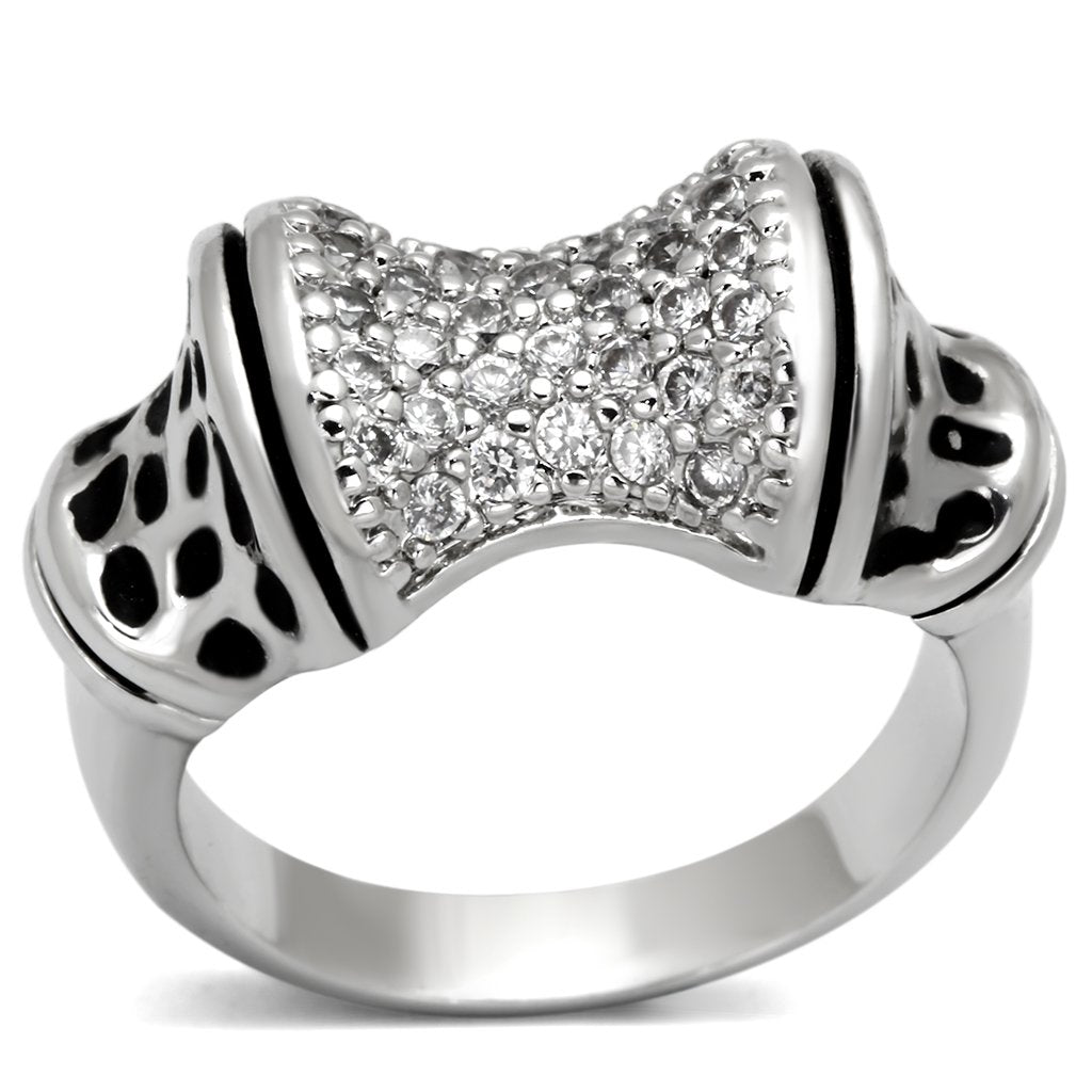 JCE324 Rhodium Brass Ring with AAA Grade CZ in Clear