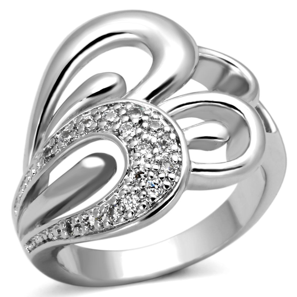 JCE325 Rhodium Brass Ring with AAA Grade CZ in Clear