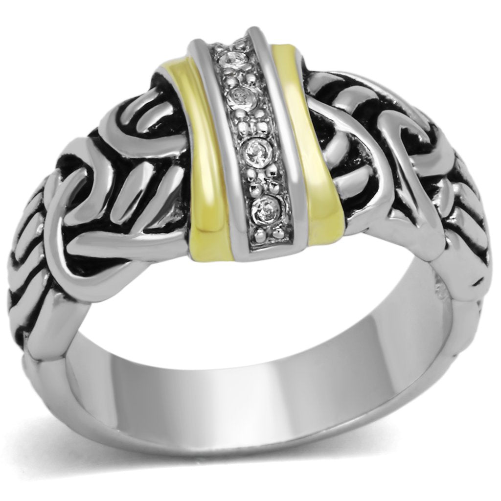 JCE327 Reverse Two-Tone Brass Ring with Top Grade Crystal  in Clear