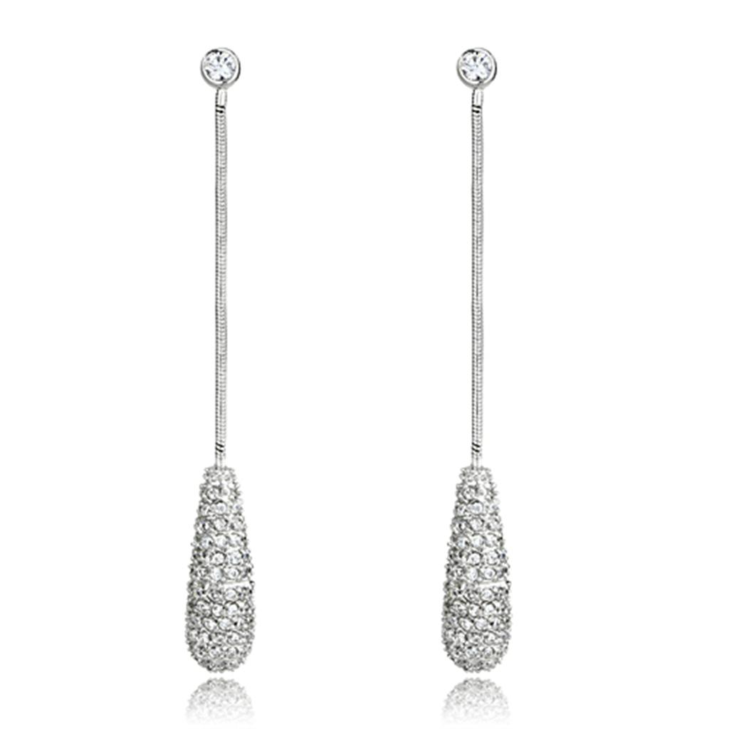 JCE355 Rhodium Brass Earrings with AAA Grade CZ  in Clear