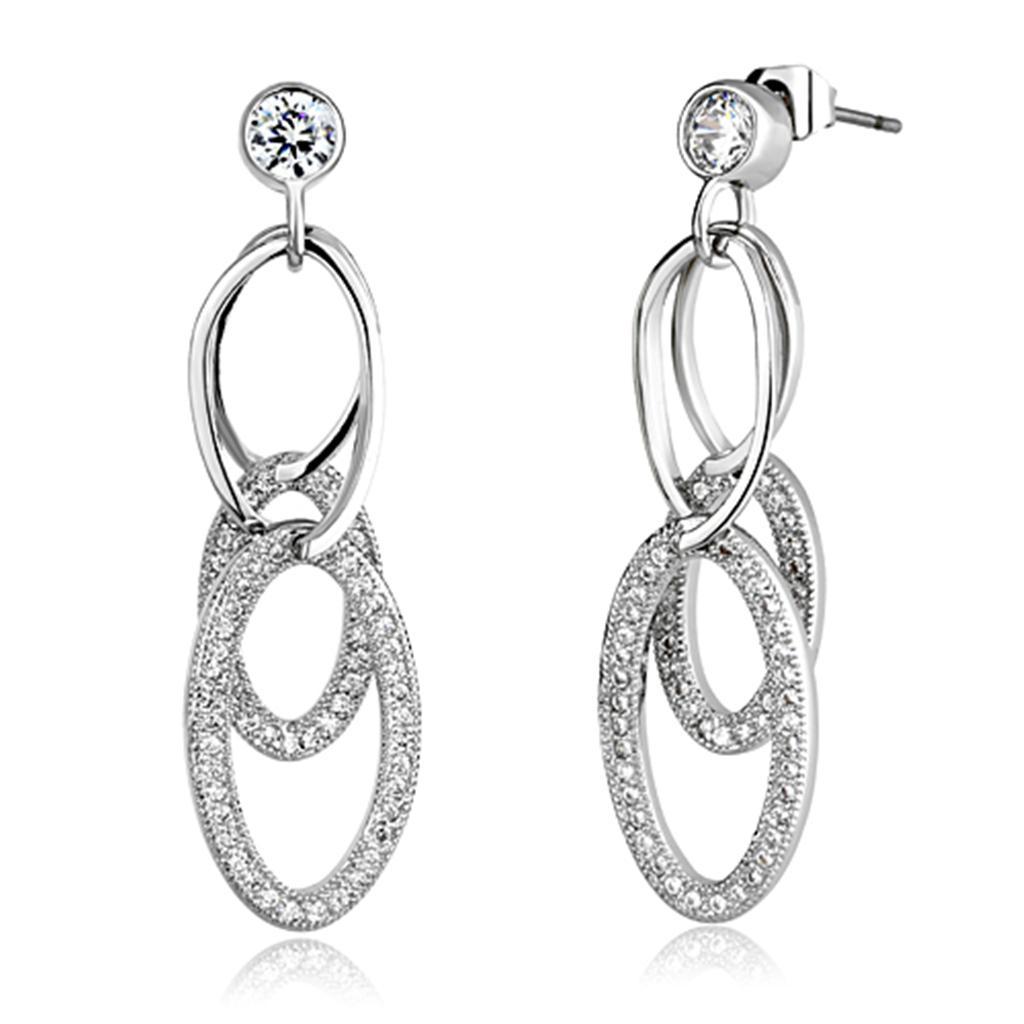 JCE379 Rhodium Brass Earrings with AAA Grade CZ  in Clear