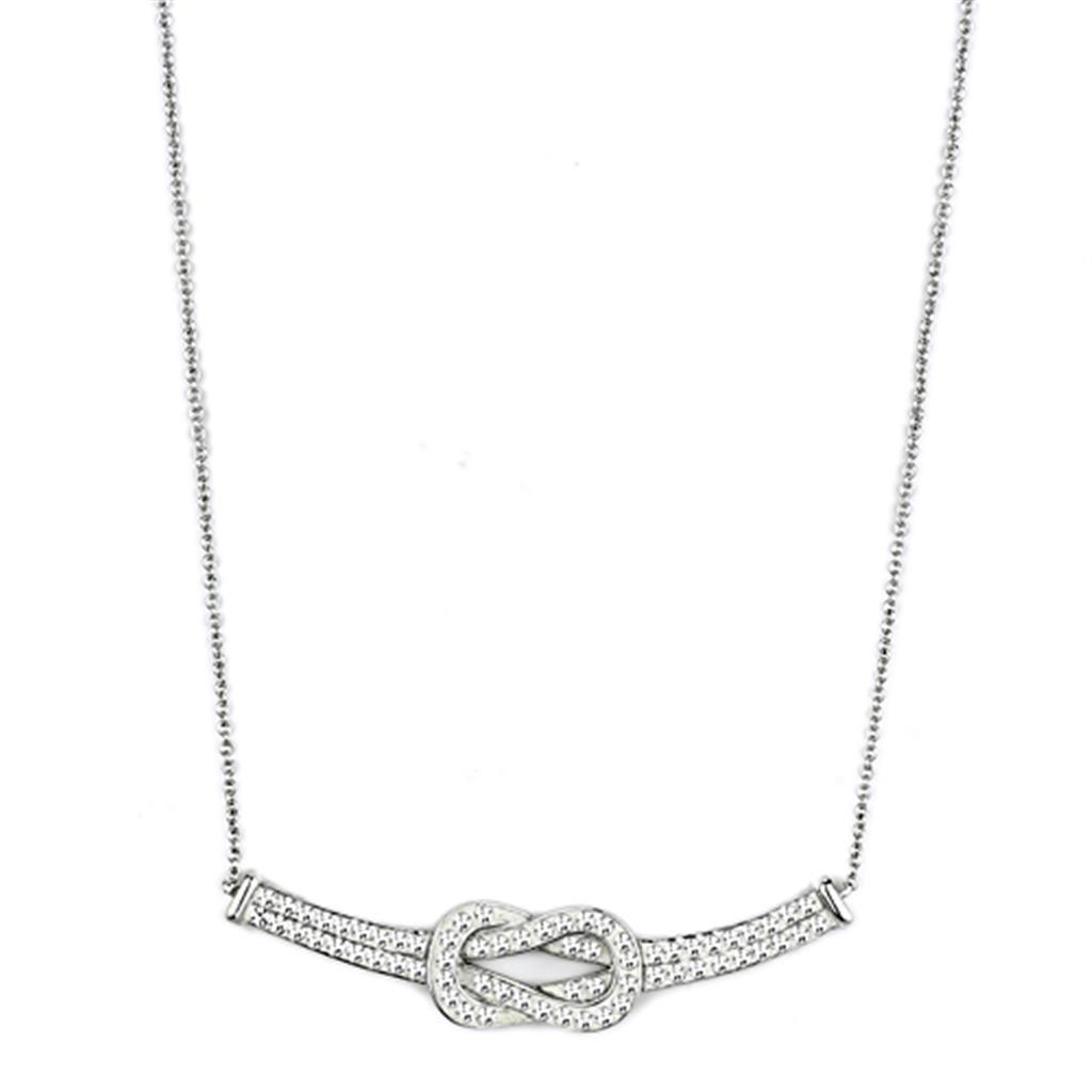 JCE406 Rhodium Brass Necklace with Top Grade Crystal in Clear