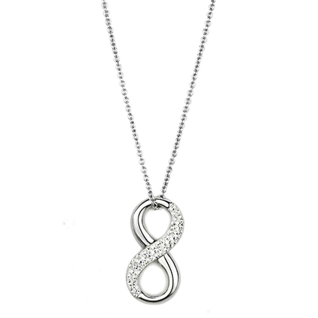 JCE407 Rhodium Brass Necklace with Top Grade Crystal in Clear