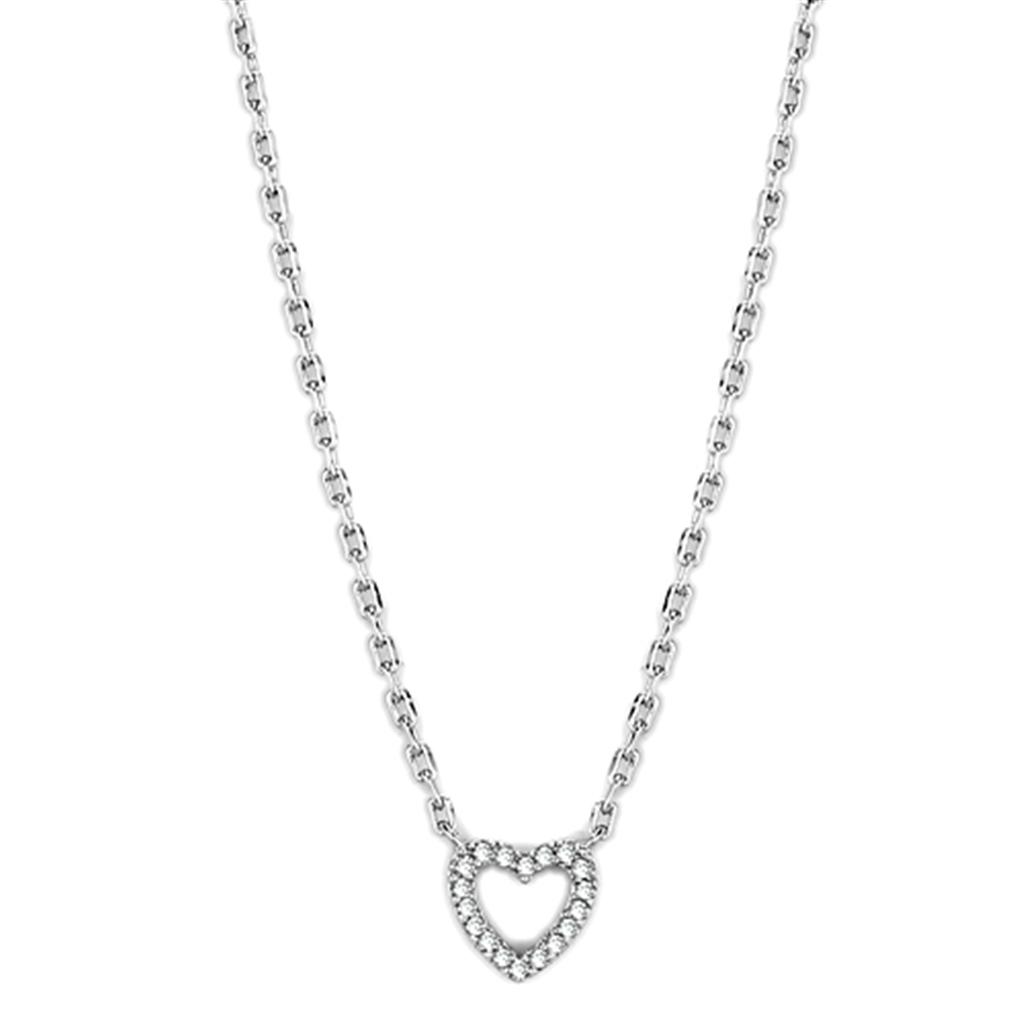JCE413 Rhodium Brass Necklace with AAA Grade CZ in Clear