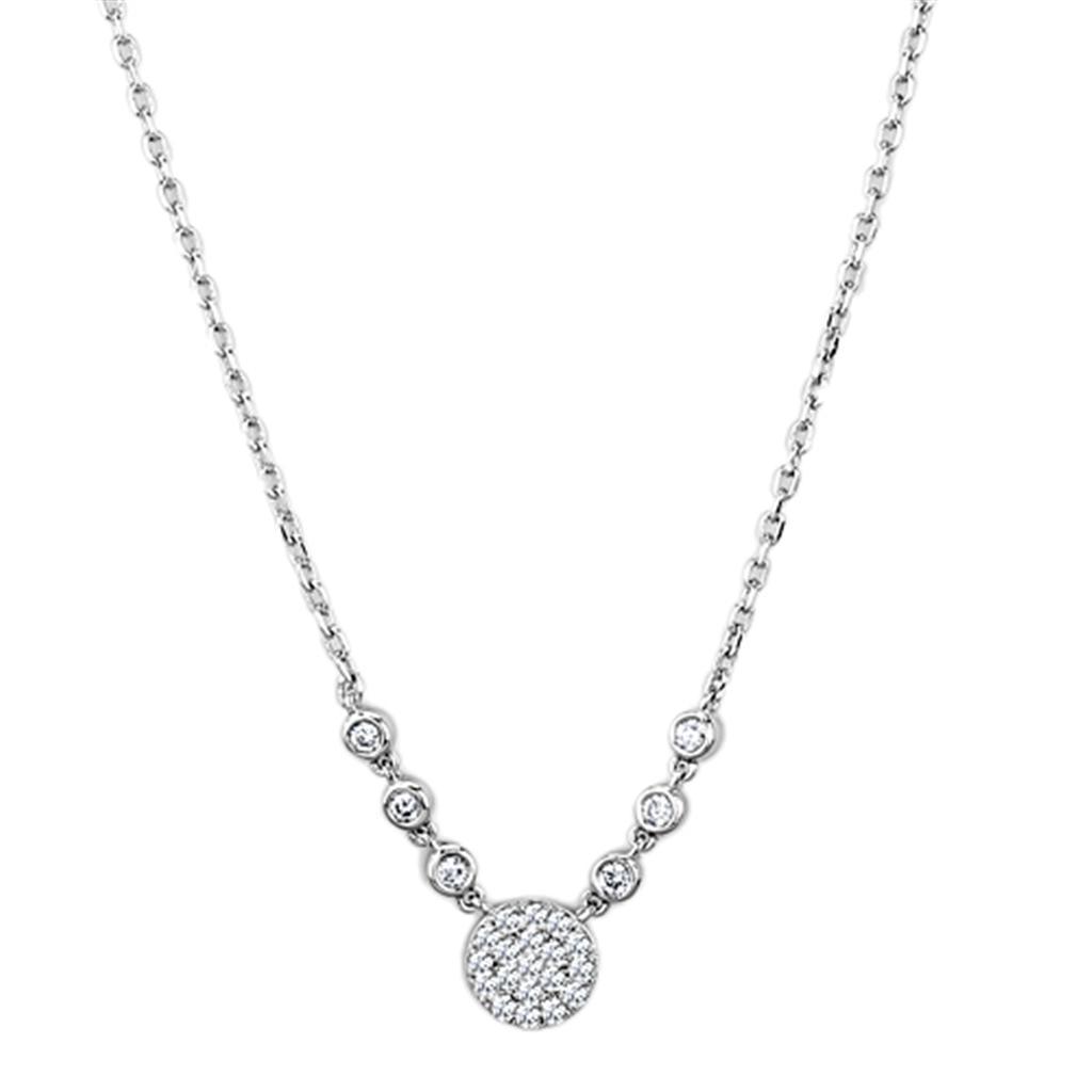 JCE417 Rhodium Brass Necklace with AAA Grade CZ in Clear