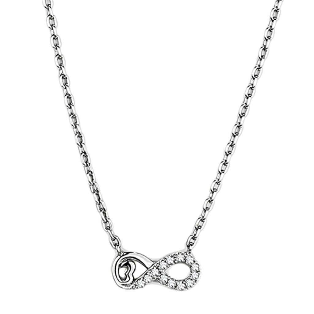 JCE418 Rhodium Brass Necklace with AAA Grade CZ in Clear
