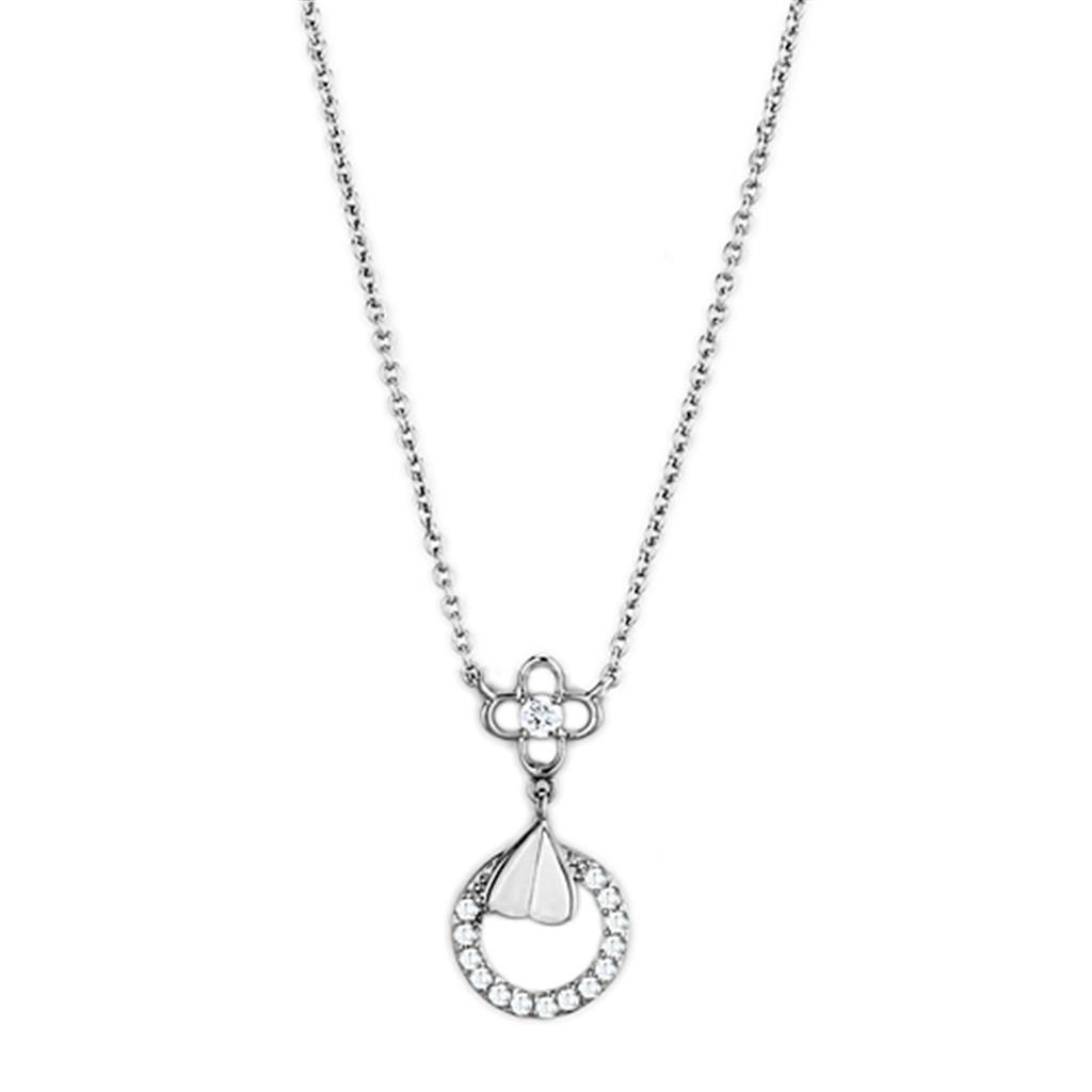 JCE419 Rhodium Brass Necklace with AAA Grade CZ in Clear