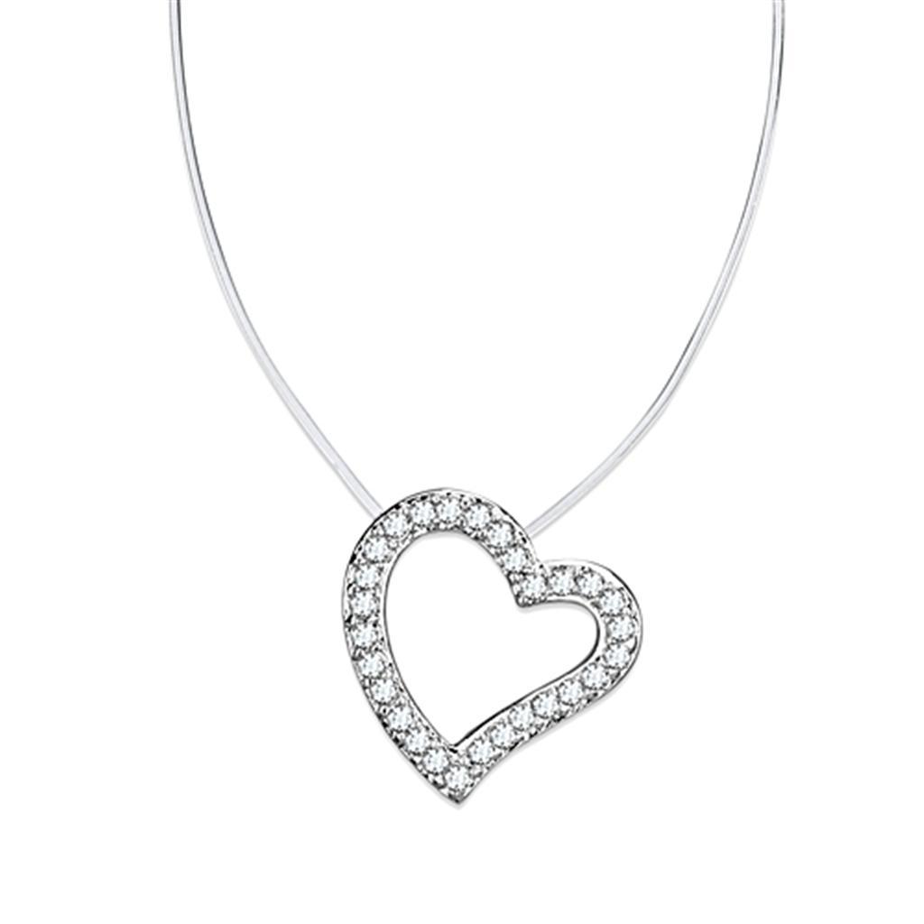 JCE420 Rhodium Brass Necklace with AAA Grade CZ in Clear