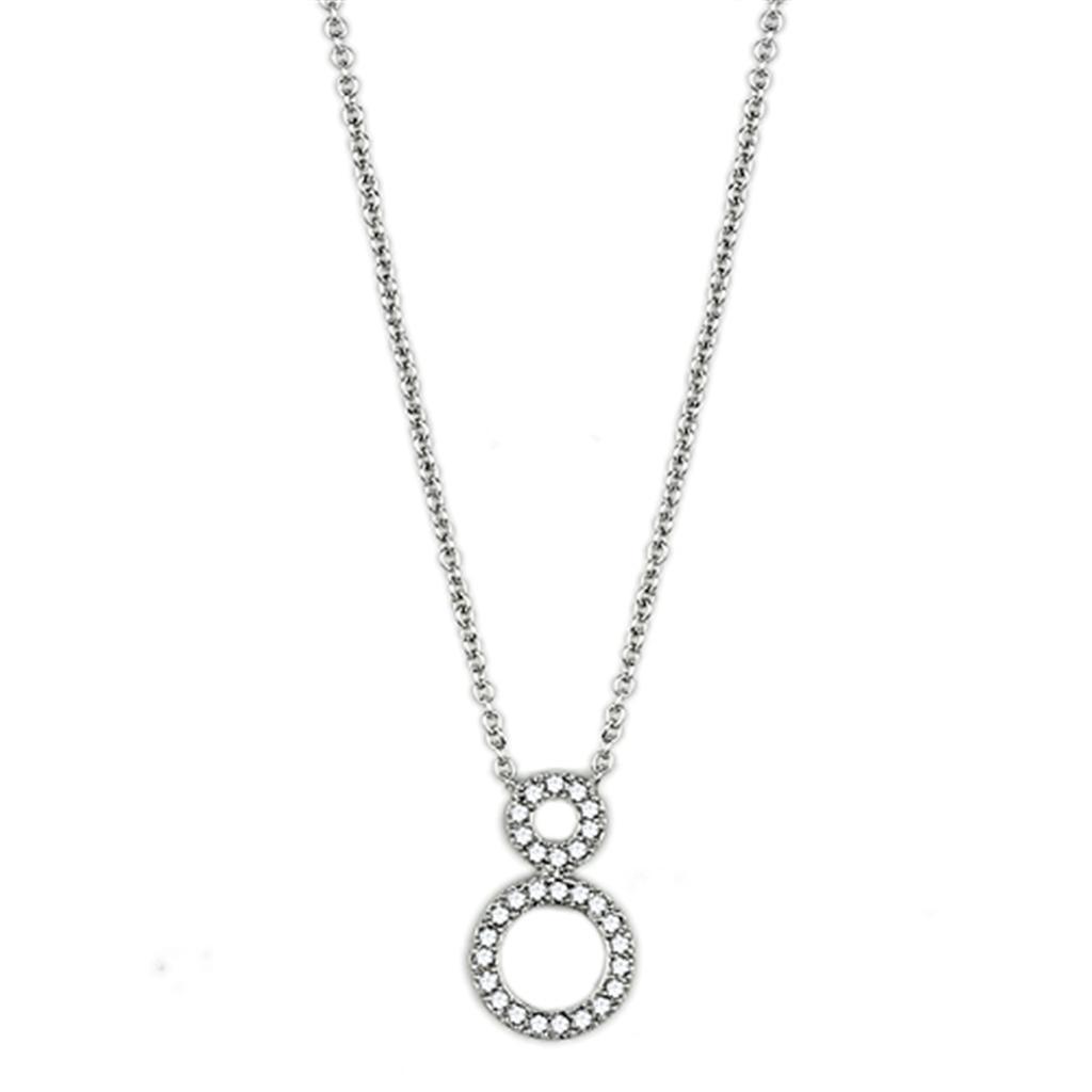 JCE421 Rhodium Brass Necklace with AAA Grade CZ in Clear