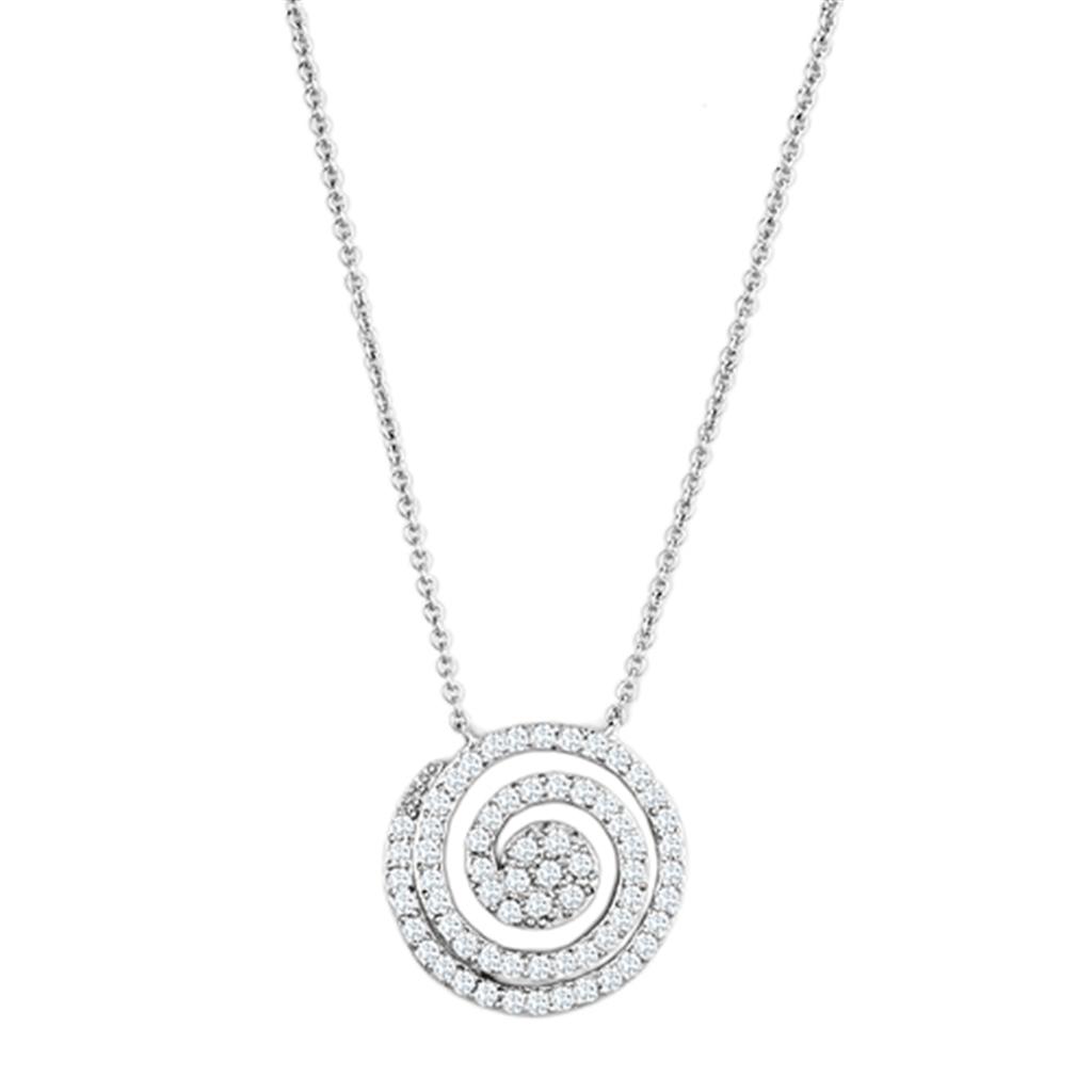 JCE422 Rhodium Brass Necklace with AAA Grade CZ in Clear