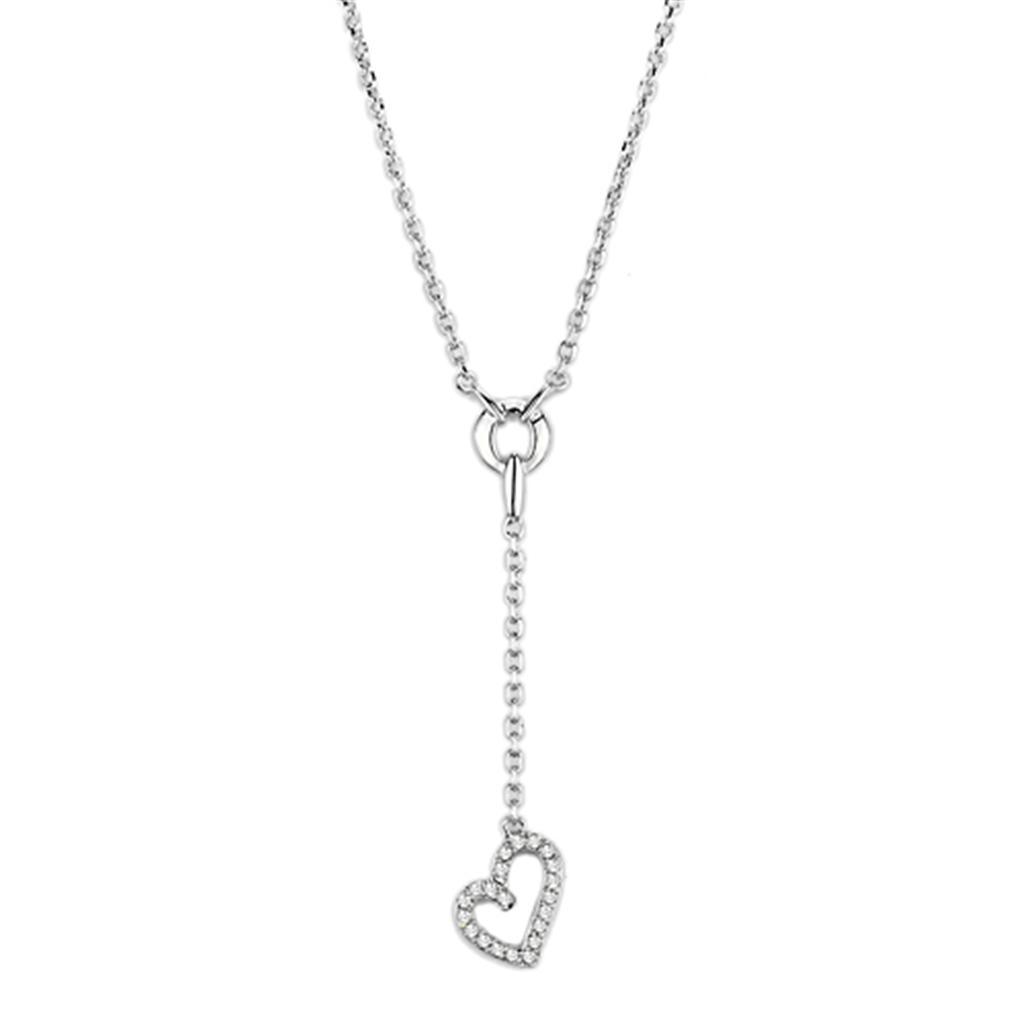 JCE425 Rhodium Brass Necklace with AAA Grade CZ in Clear