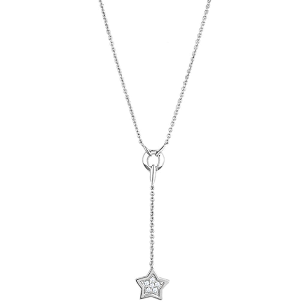 JCE426 Rhodium Brass Necklace with AAA Grade CZ in Clear