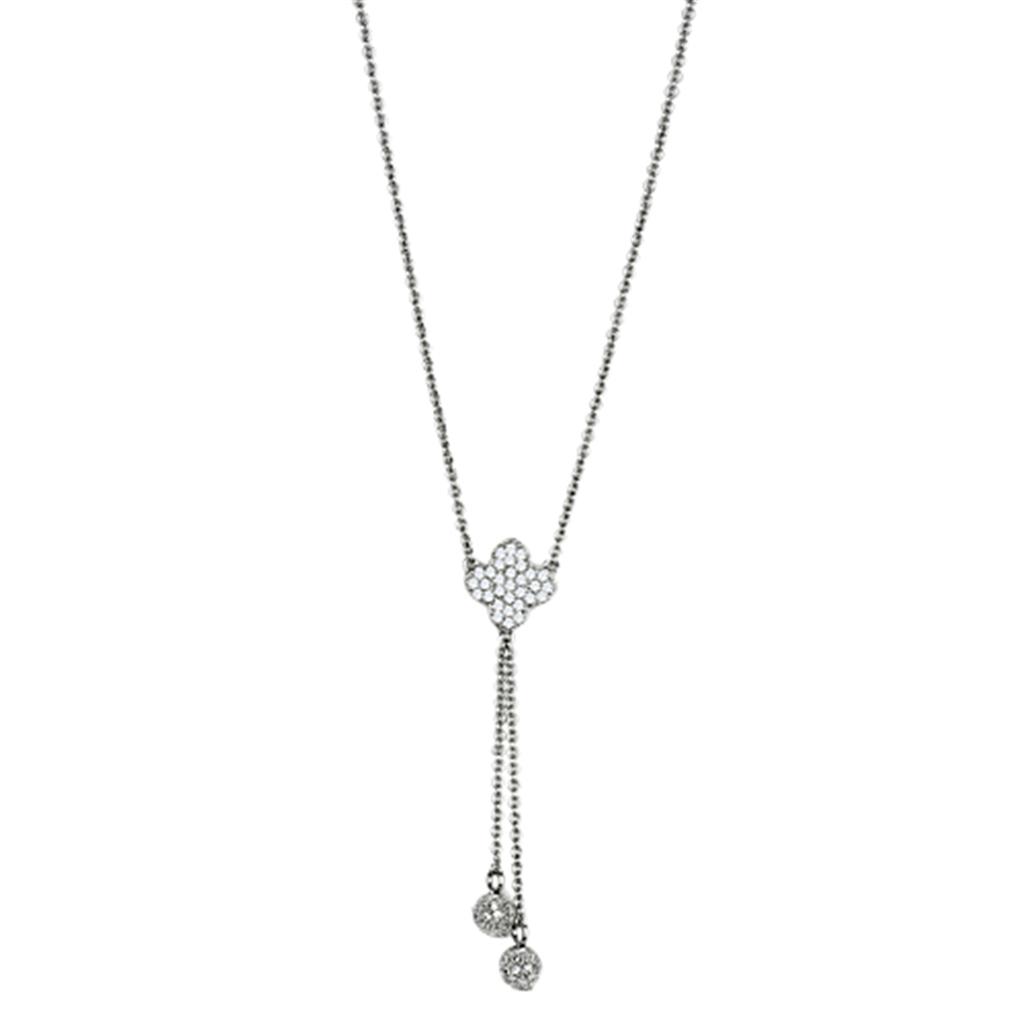 JCE427 Rhodium Brass Necklace with AAA Grade CZ in Clear
