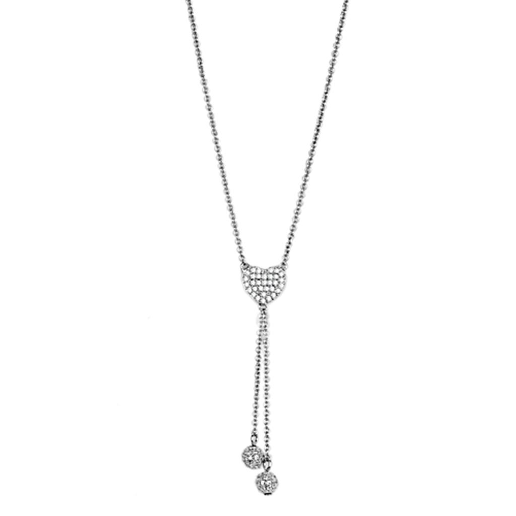 JCE428 Rhodium Brass Necklace with AAA Grade CZ in Clear
