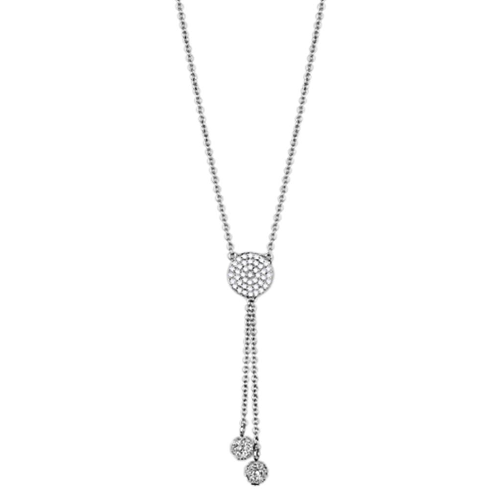 JCE429 Rhodium Brass Necklace with AAA Grade CZ in Clear