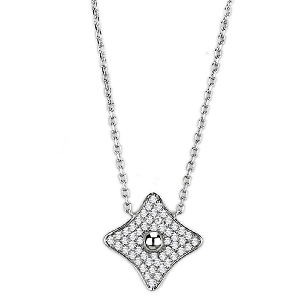 JCE430 Rhodium Brass Necklace with AAA Grade CZ in Clear