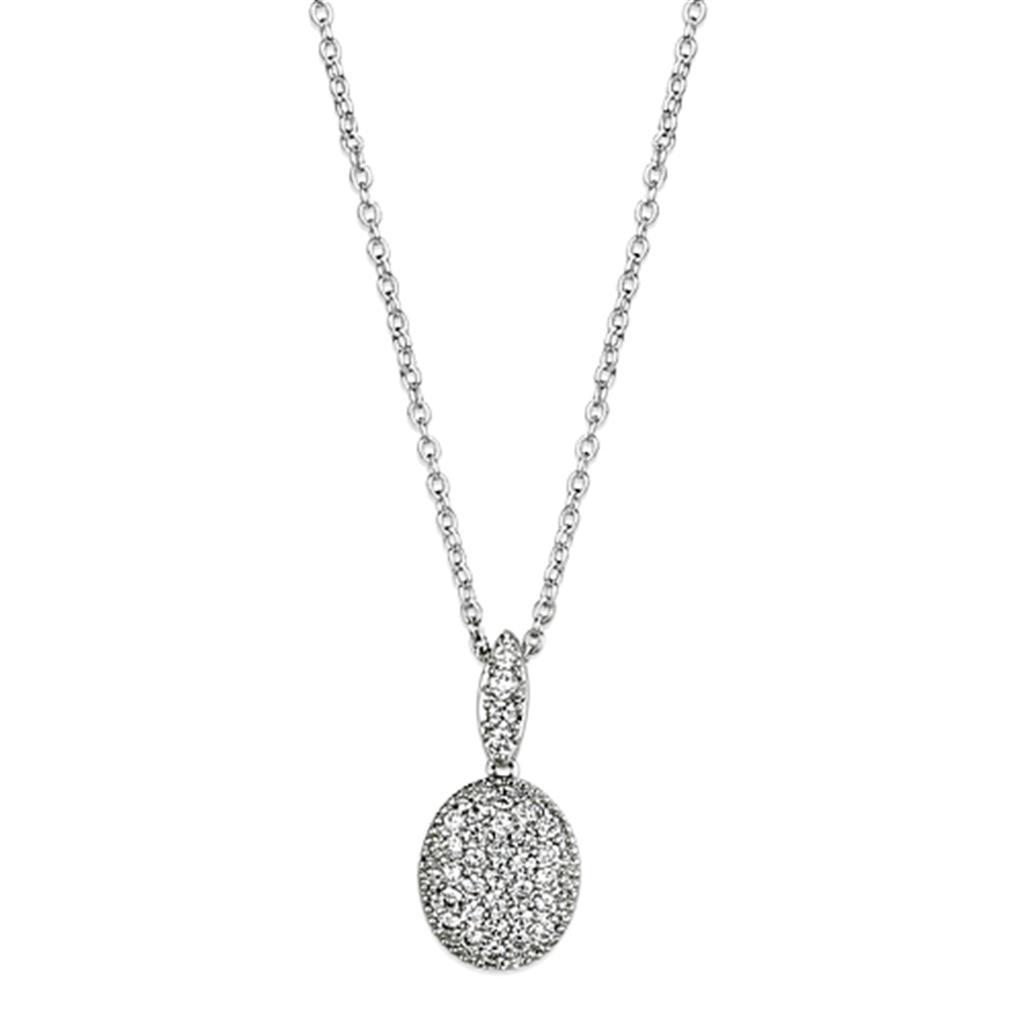 JCE432 Rhodium Brass Necklace with AAA Grade CZ in Clear