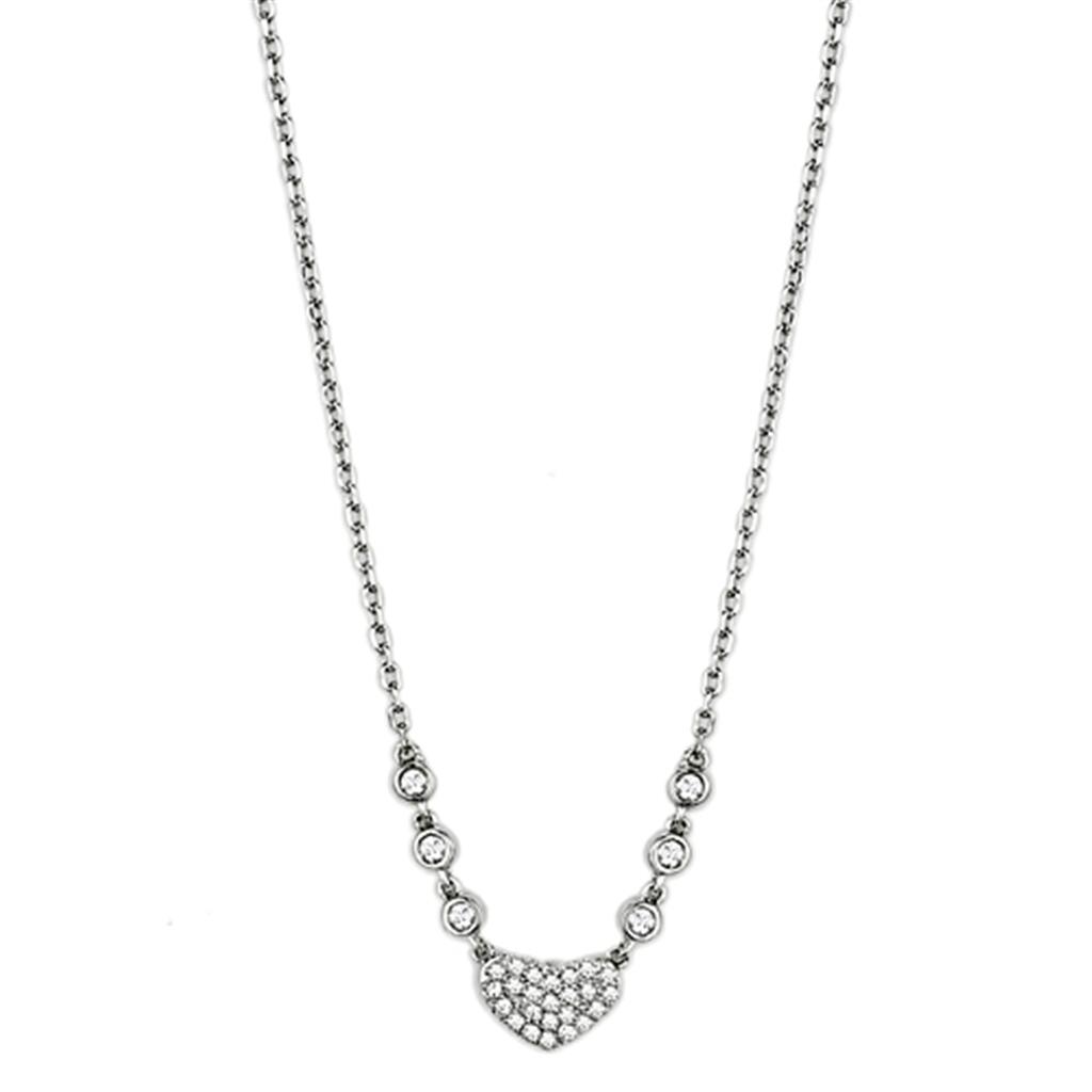 JCE433 Rhodium Brass Necklace with AAA Grade CZ in Clear