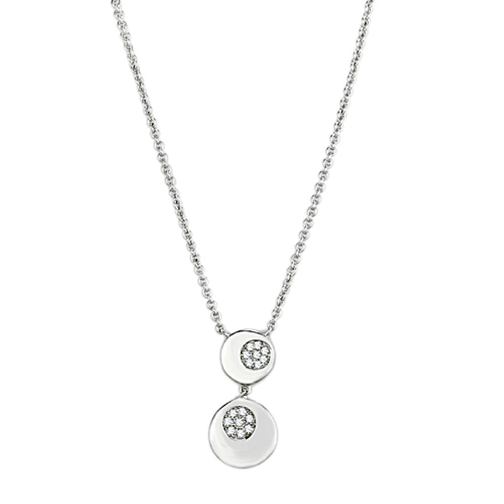 JCE435 Rhodium Brass Necklace with AAA Grade CZ in Clear