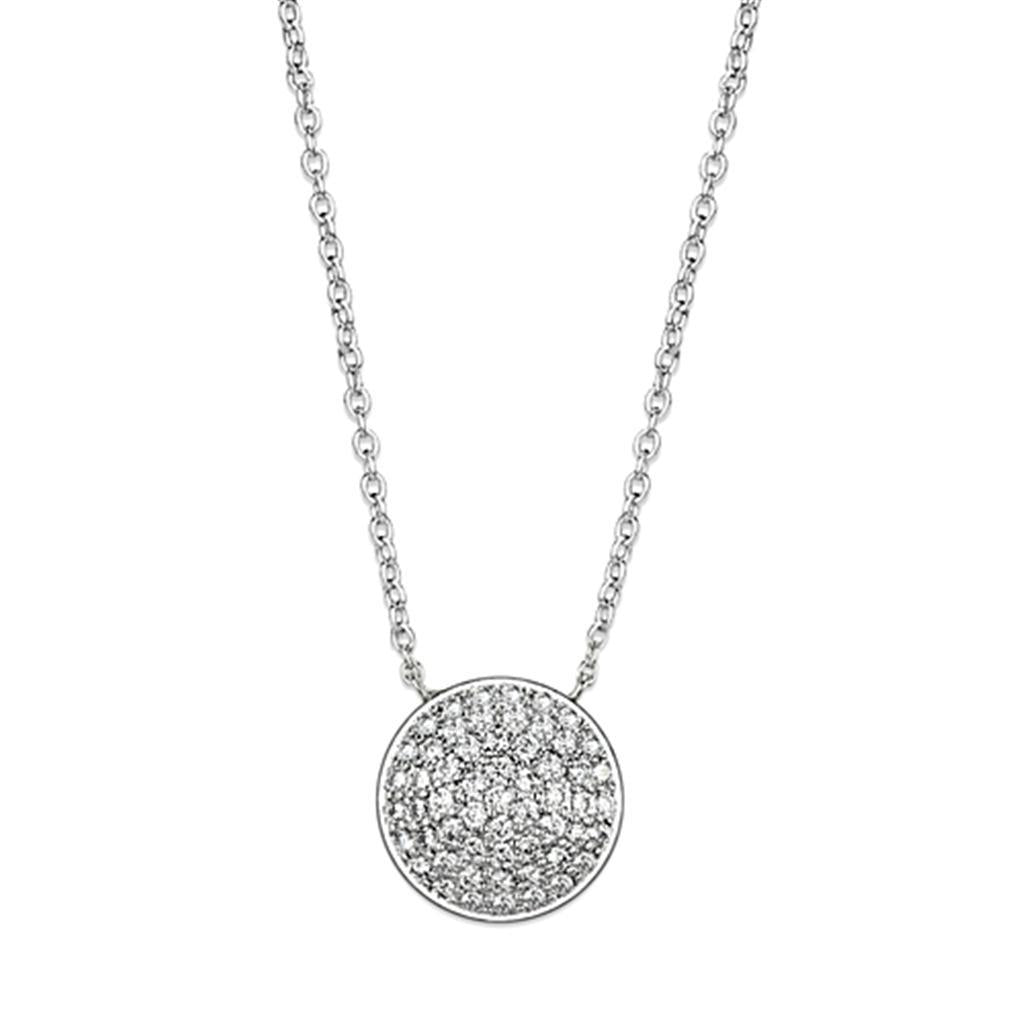 JCE436 Rhodium Brass Necklace with AAA Grade CZ in Clear