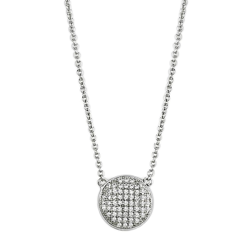 JCE437 Rhodium Brass Necklace with AAA Grade CZ in Clear