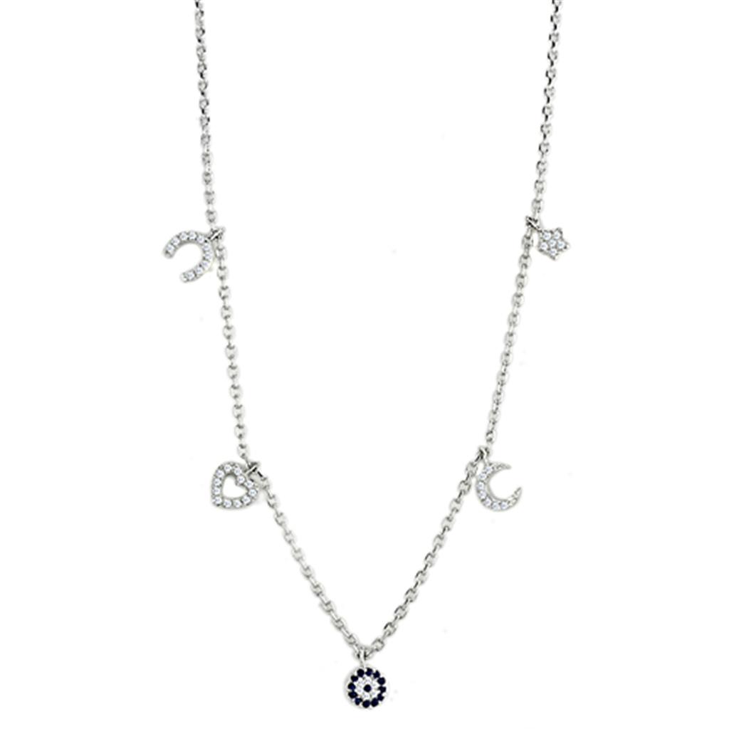 JCE439 Rhodium Brass Necklace with AAA Grade CZ in Montana