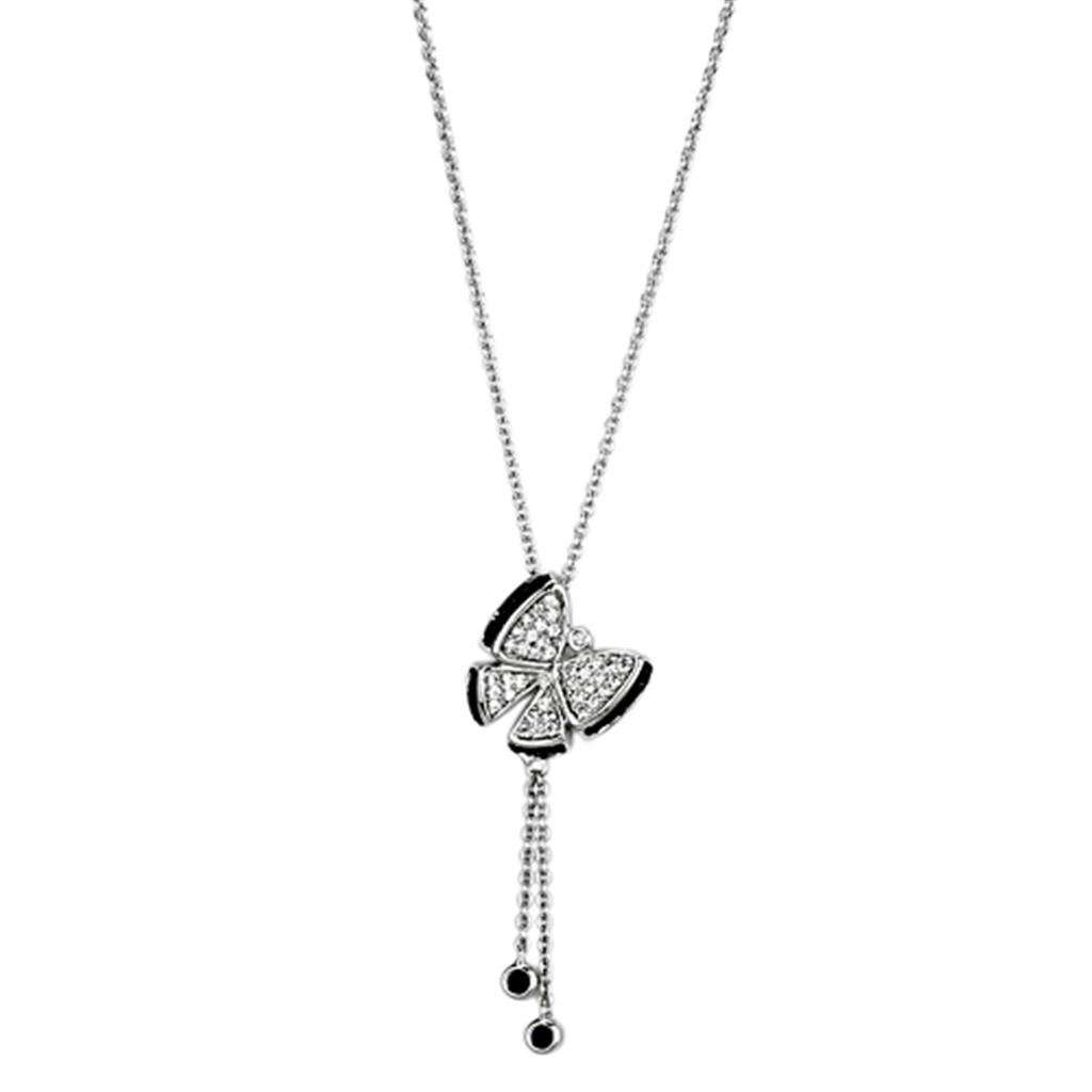 JCE441 Rhodium + Ruthenium Brass Necklace with AAA Grade CZ in Black Diamond