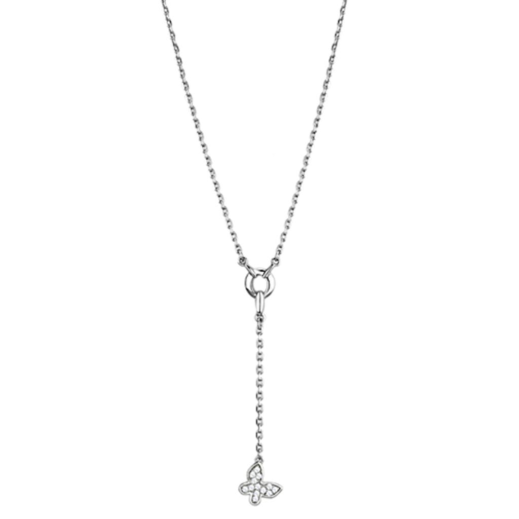 JCE443 Rhodium Brass Necklace with AAA Grade CZ in Clear