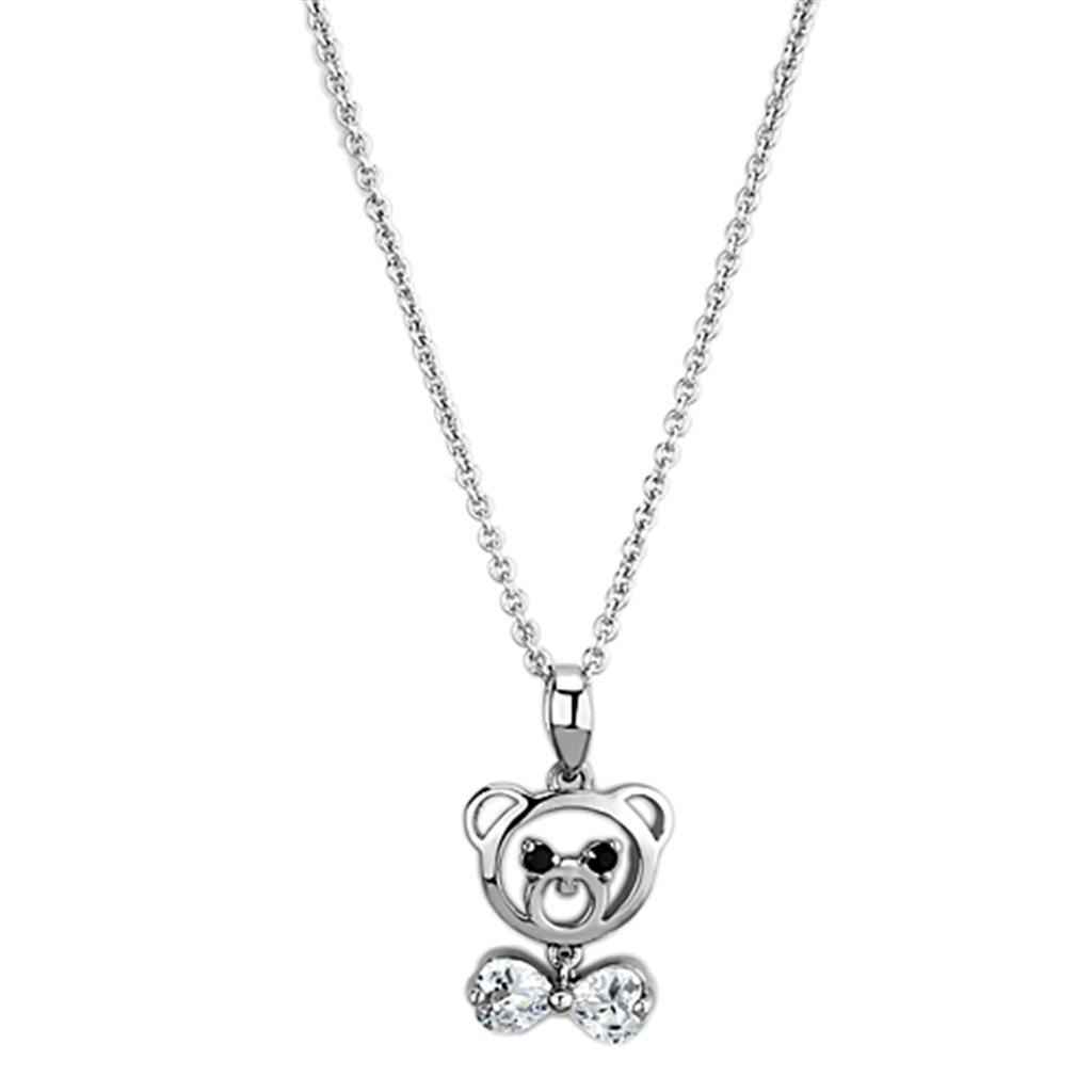 JCE445 Rhodium Brass Necklace with AAA Grade CZ in Clear