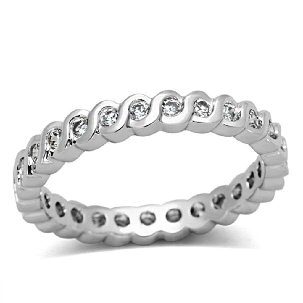 JCE489 Rhodium Brass Ring with AAA Grade CZ  in Clear