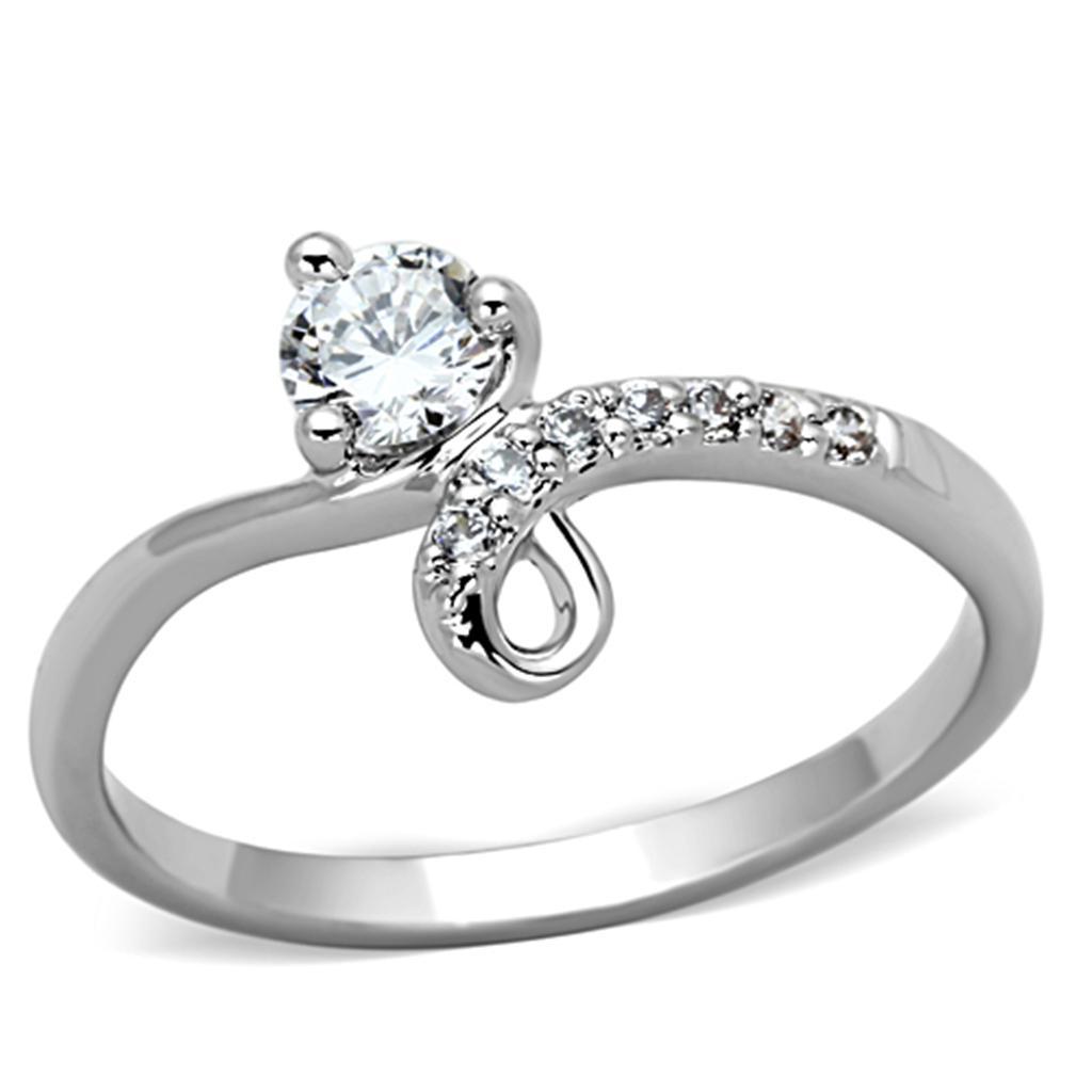 JCE497 Rhodium Brass Ring with AAA Grade CZ  in Clear