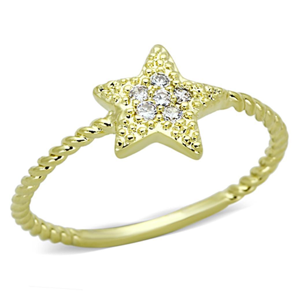 JCE500 Gold Brass Ring with AAA Grade CZ  in Clear