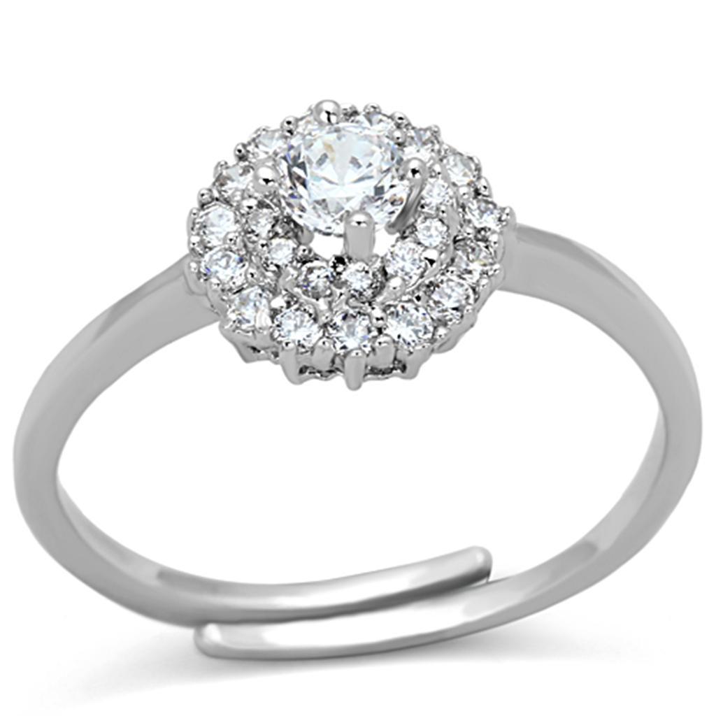 JCE501 Rhodium Brass Ring with AAA Grade CZ  in Clear