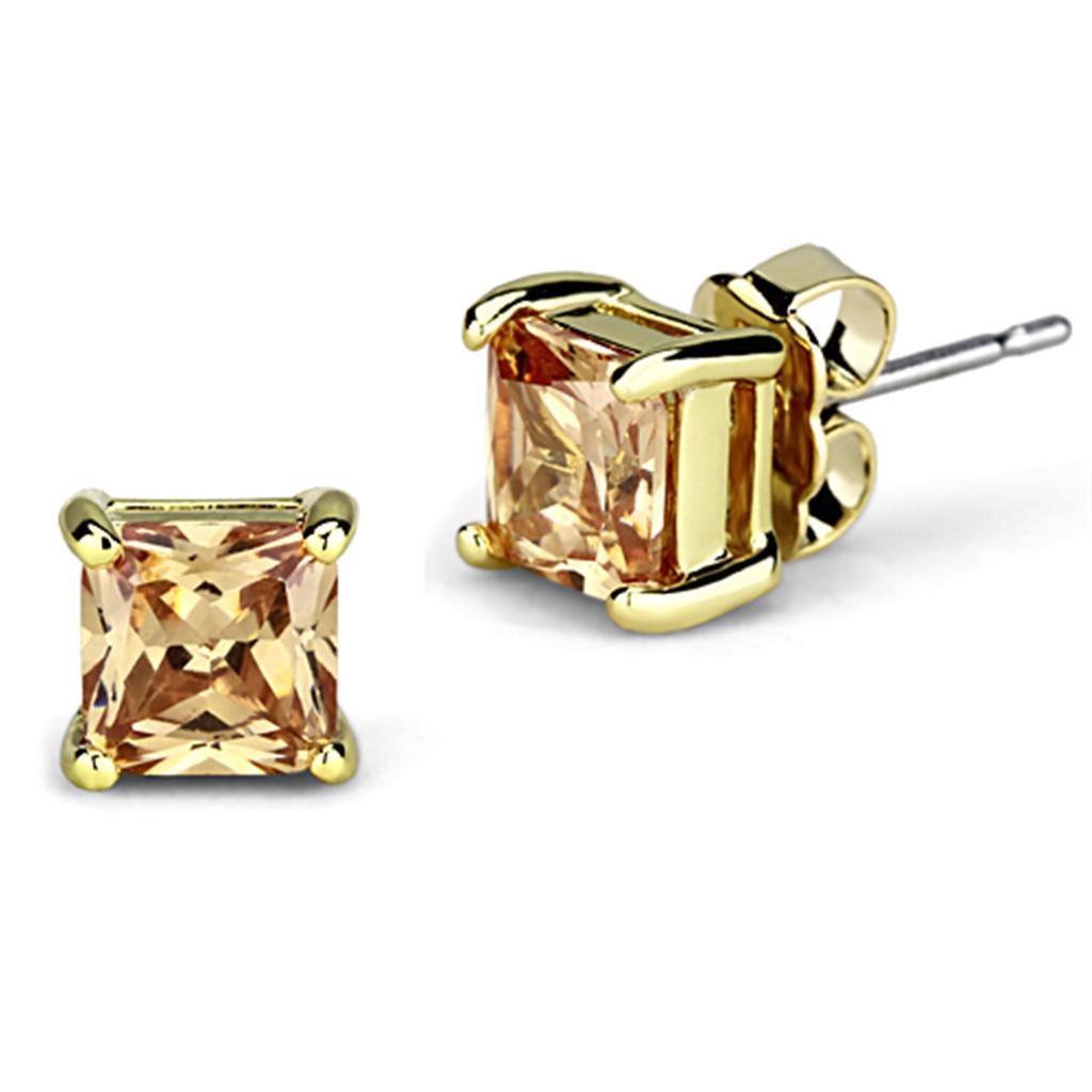 JCE540 Gold Brass Earrings with AAA Grade CZ  in Champagne