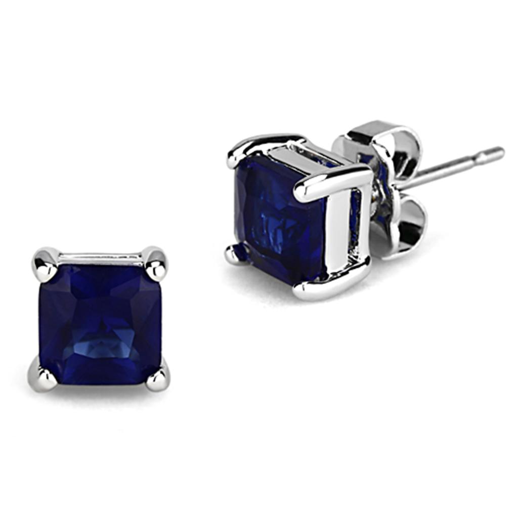 JCE542 Rhodium Brass Earrings with Synthetic Synthetic Glass in Montana
