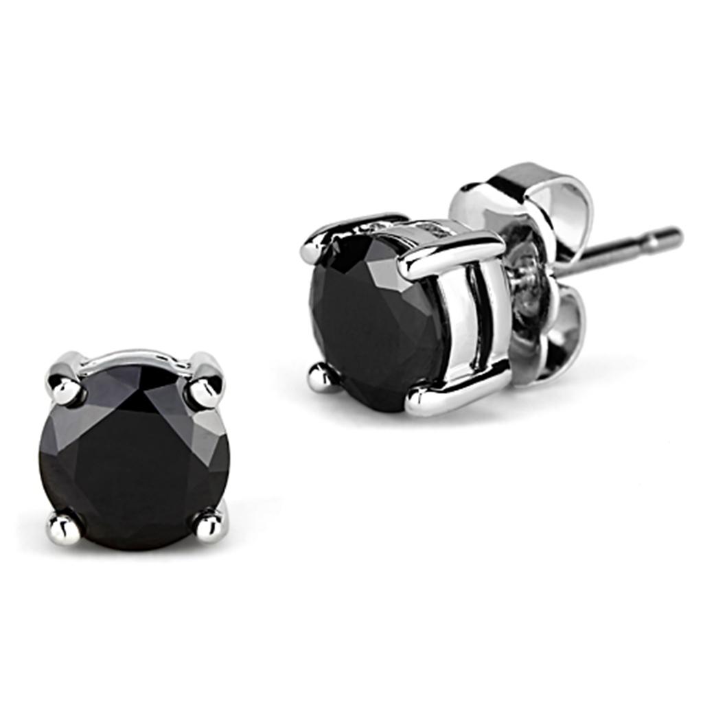 JCE555 Rhodium Brass Earrings with AAA Grade CZ  in Black Diamond
