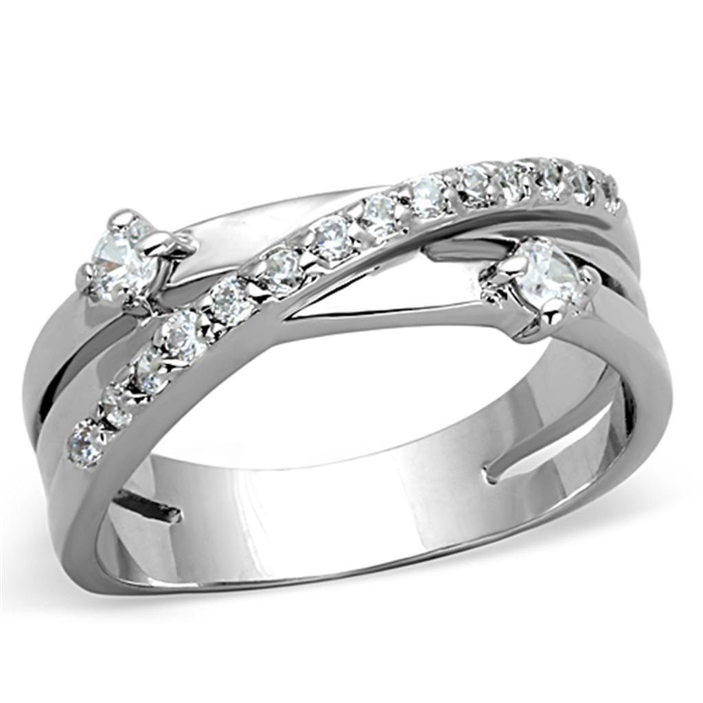 JCE565 Rhodium Brass Ring with AAA Grade CZ  in Clear