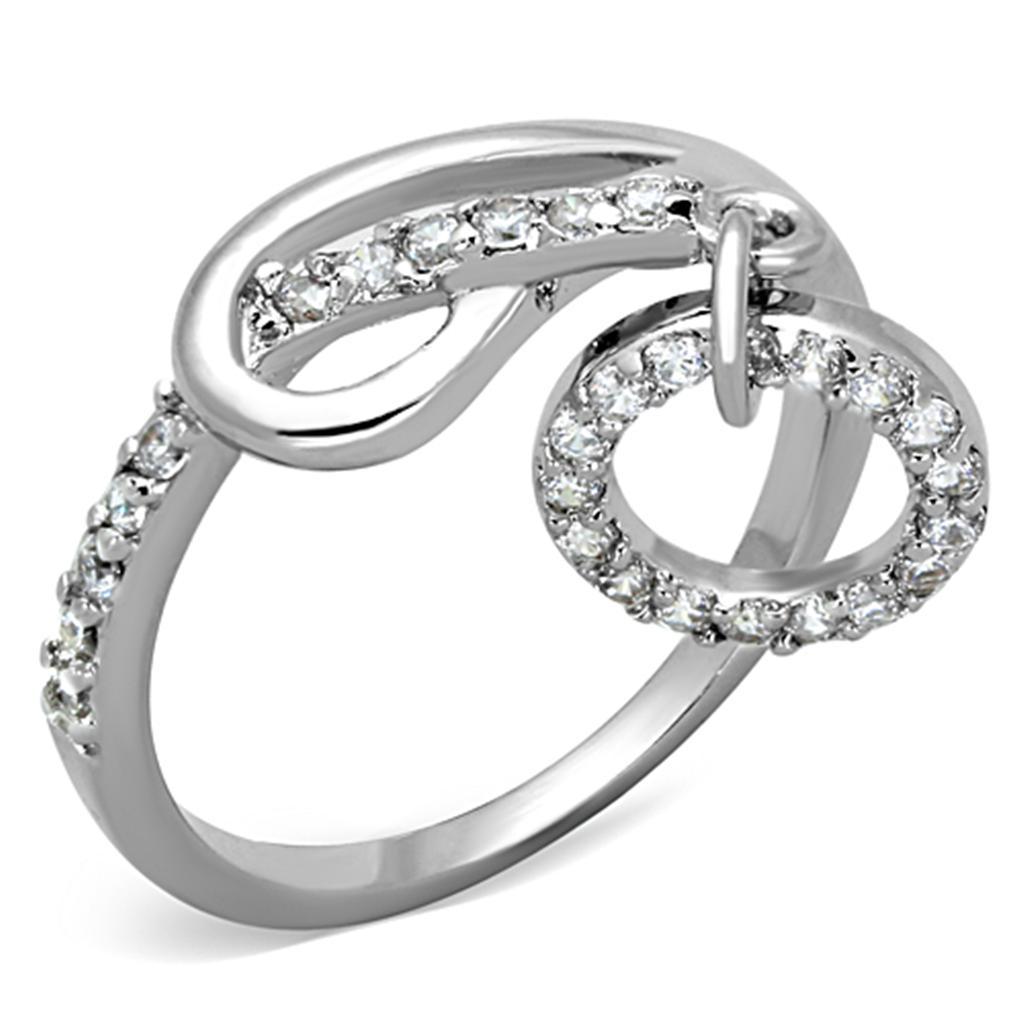 JCE577 Rhodium Brass Ring with AAA Grade CZ in Clear