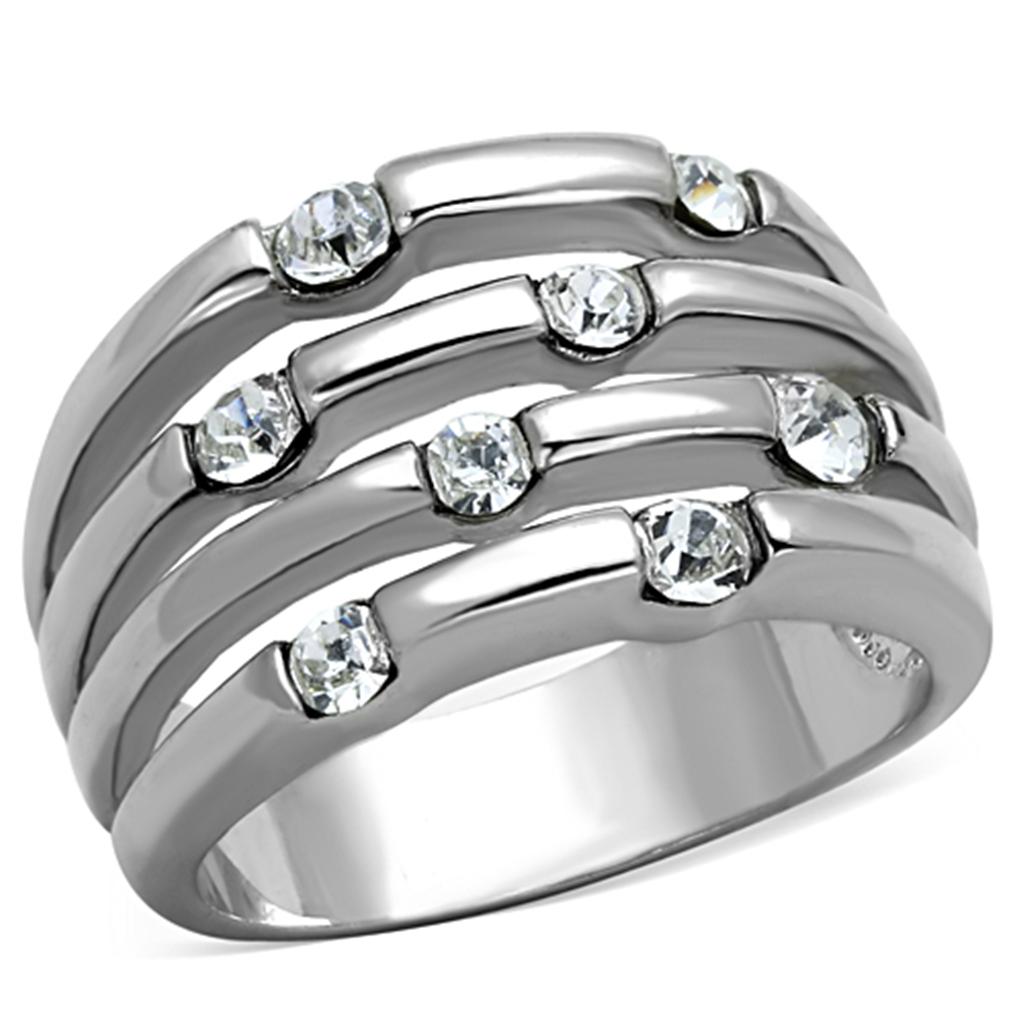 JCE581 Rhodium Brass Ring with Top Grade Crystal in Clear