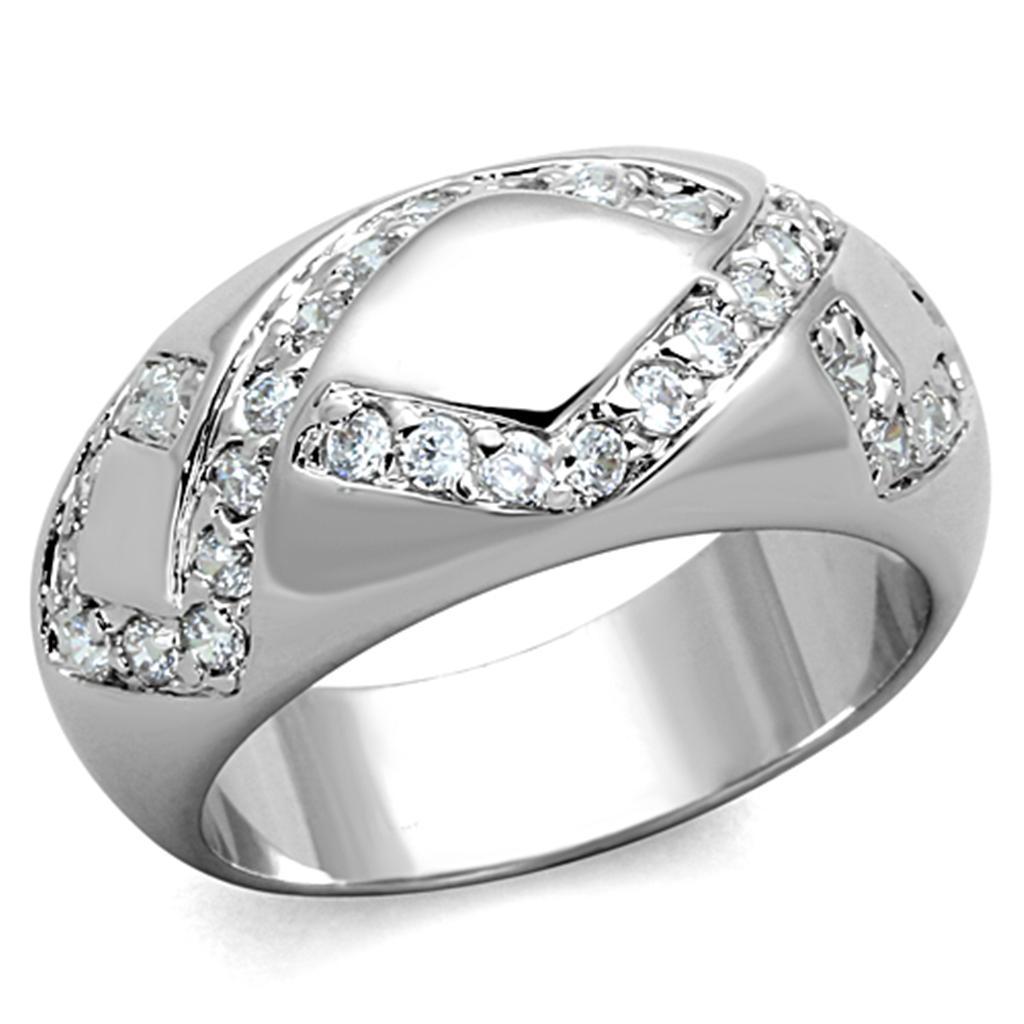 JCE582 Rhodium Brass Ring with AAA Grade CZ in Clear