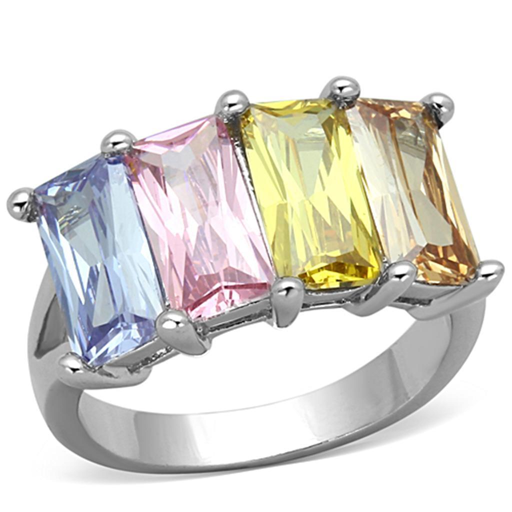 JCE583 Rhodium Brass Ring with AAA Grade CZ in Multi Color