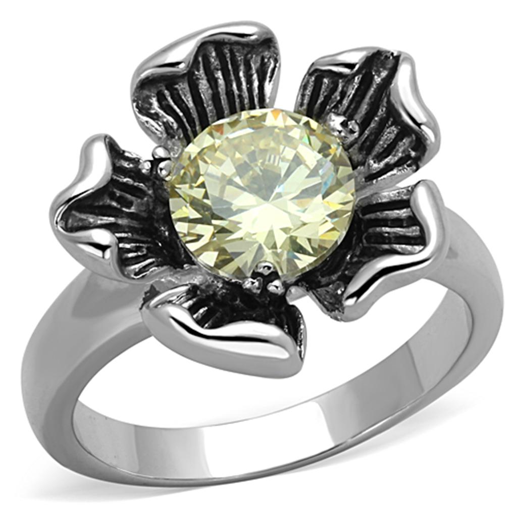 JCE585 Rhodium Brass Ring with AAA Grade CZ in Citrine Yellow