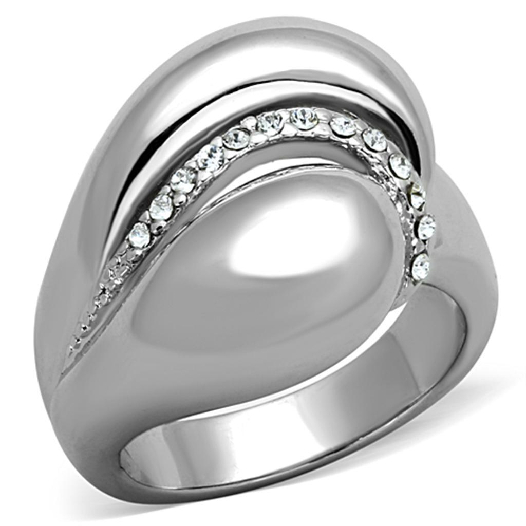 JCE586 Rhodium Brass Ring with Top Grade Crystal in Clear