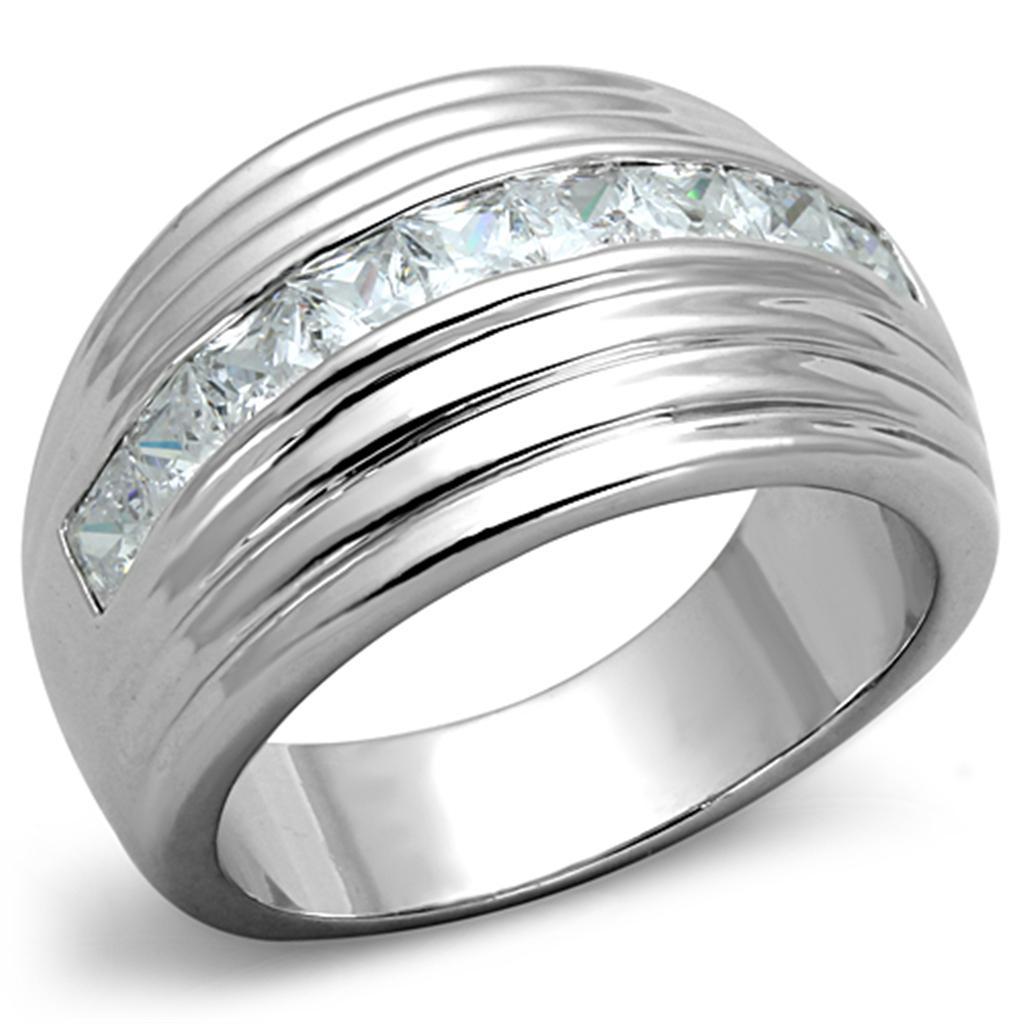 JCE588 Rhodium Brass Ring with AAA Grade CZ in Clear