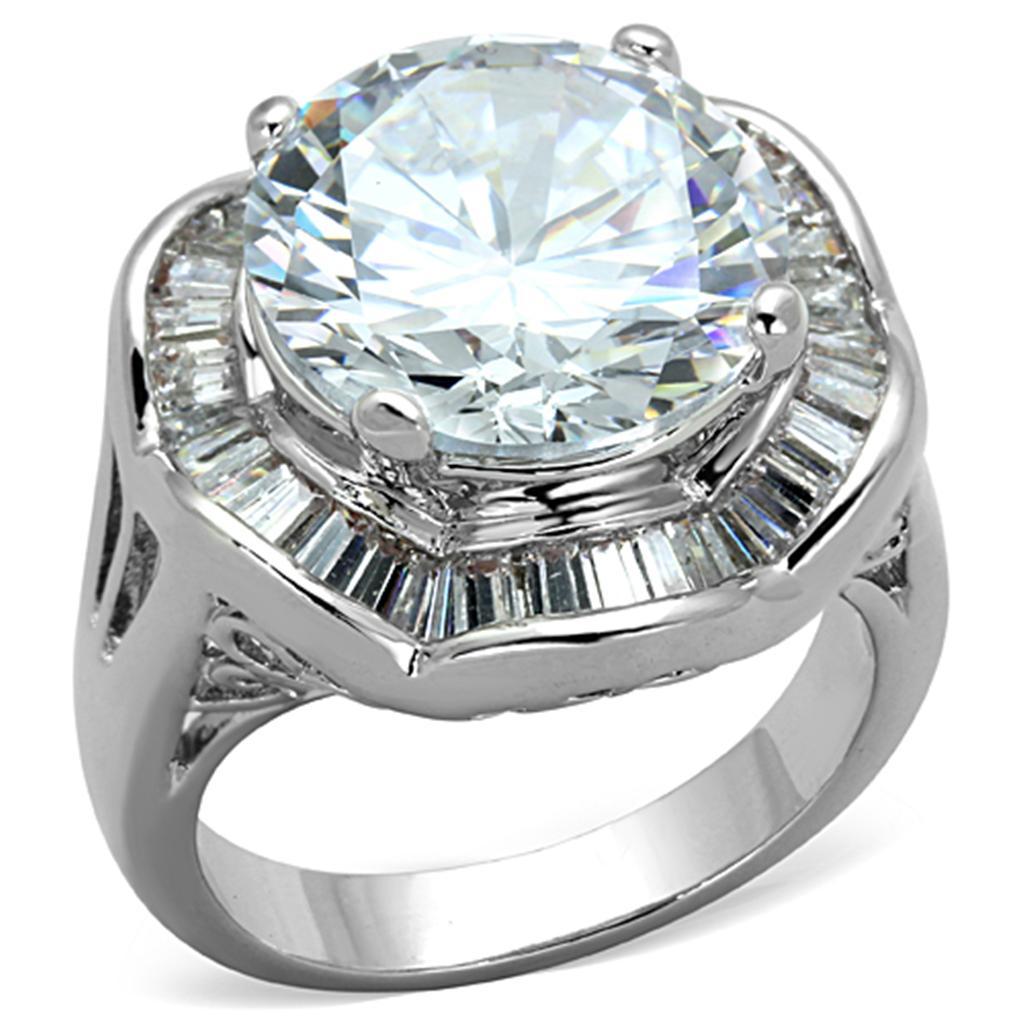 JCE589 Rhodium Brass Ring with AAA Grade CZ in Clear