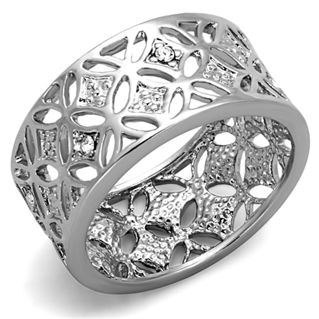 JCE590 Rhodium Brass Ring with Top Grade Crystal in Clear