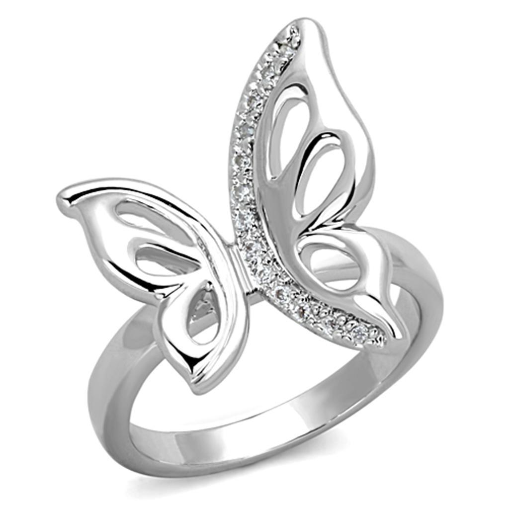 JCE592 Rhodium Brass Ring with AAA Grade CZ in Clear