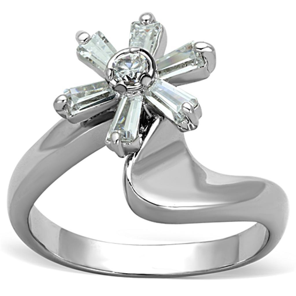 JCE593 Rhodium Brass Ring with AAA Grade CZ in Clear